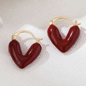 Delicate Red Ombre Heart Hoop Earrings, Vintage Style Versatile To Everyday Wear
